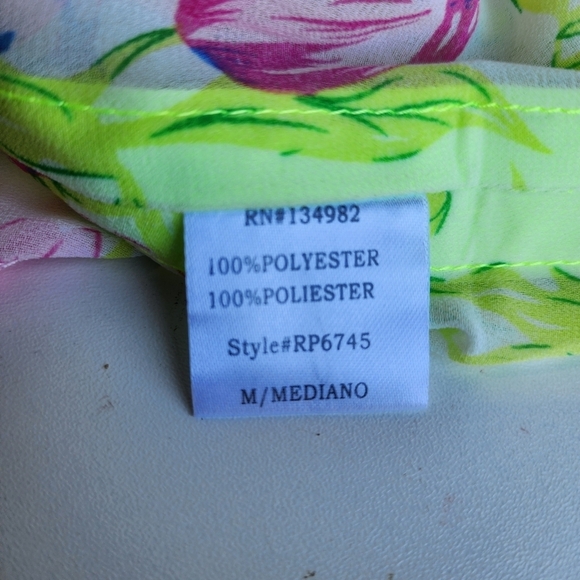 Poly Poly Yellow Floral Zip Sheer Blouse Retro Bright Boho Chic Sz M - Picture 11 of 11